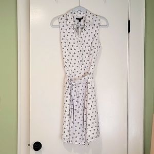 White with blue floral sleeveless dress